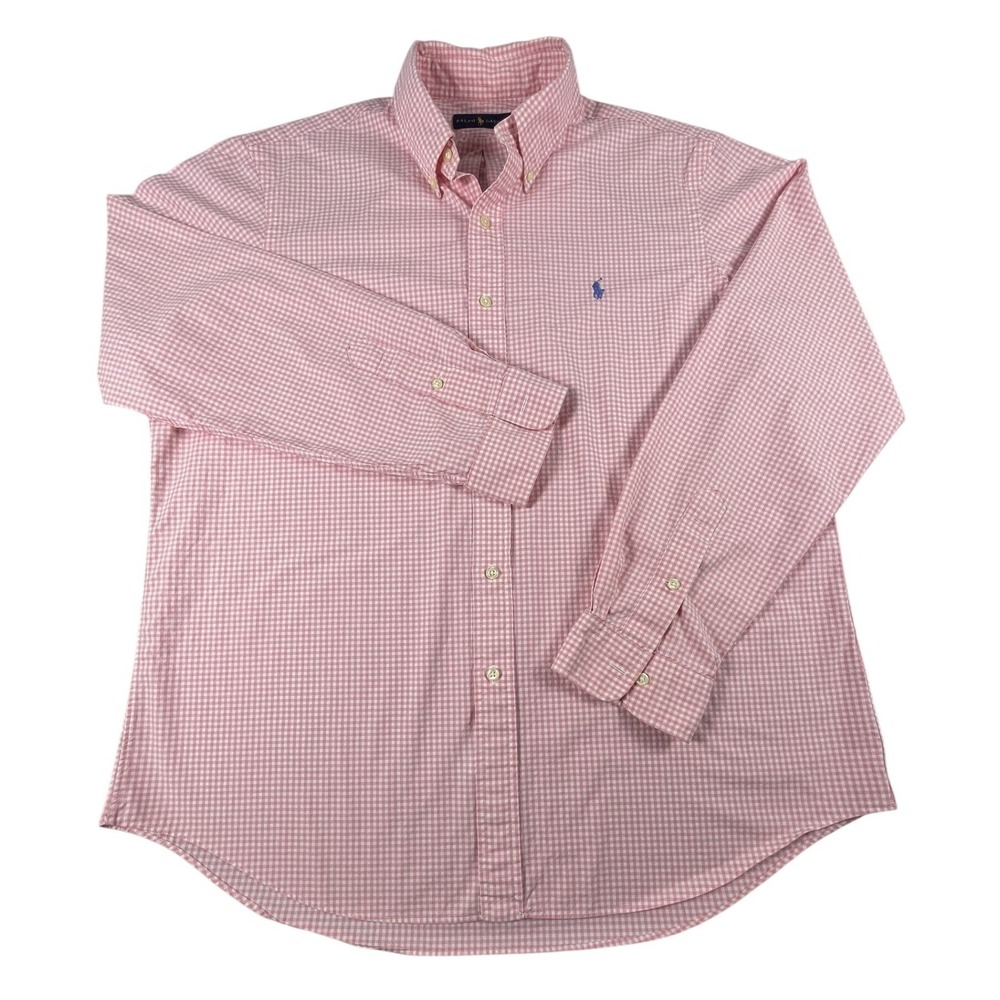 Ralph Lauren Button Down Men XL Pink Gingham Plaid Long Sleeve Pony Logo Shirt